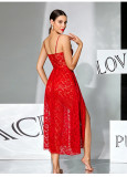 Women Lace Strapless Sling Split Sexy Pearl Belt Nightgown