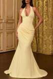 Women Tie-Accent Sleeveless Solid Sexy Backless Dress