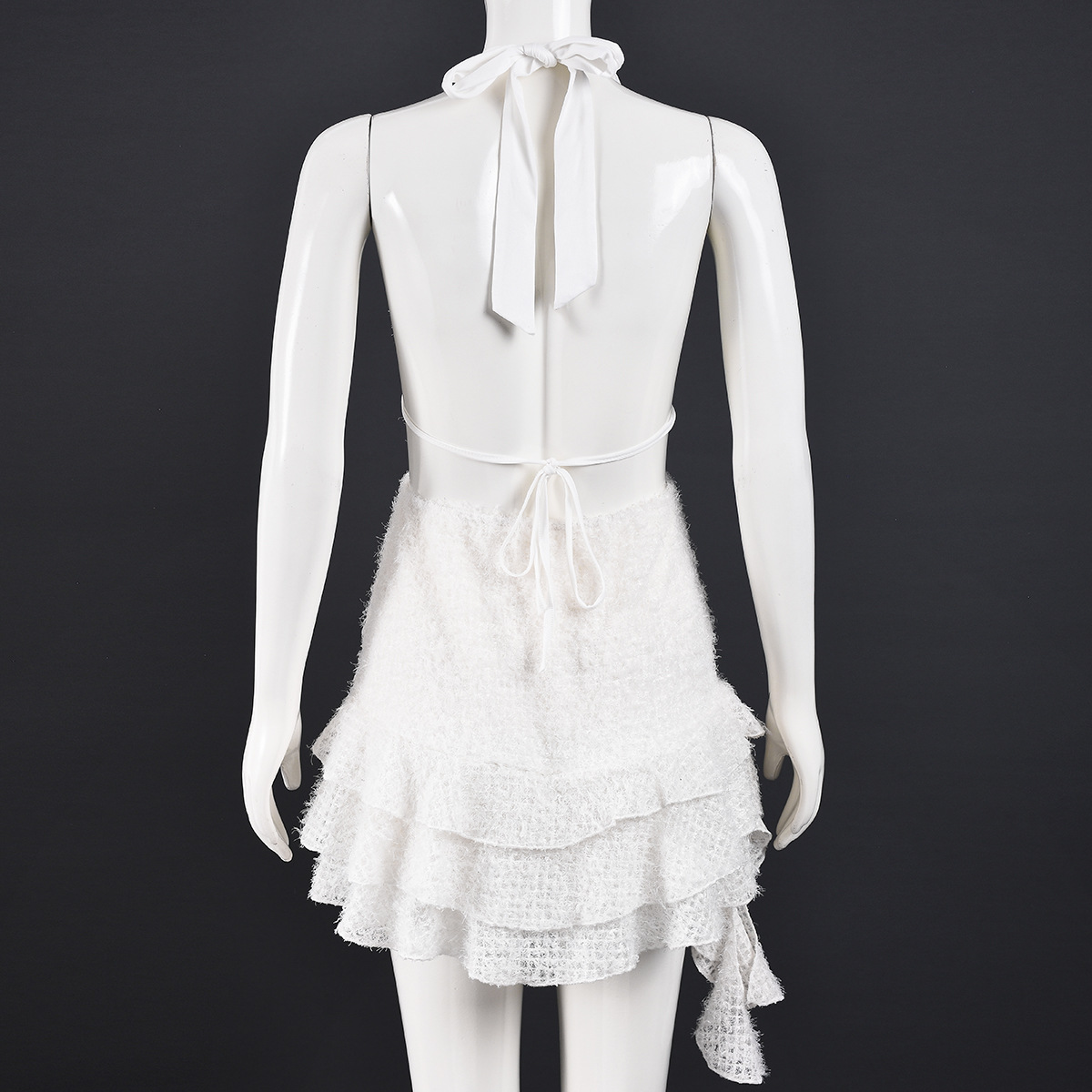Hollow-Out V-Neck Lace-Up Backless Puff Dress for Summer