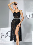 Women Lace Strapless Sling Split Sexy Pearl Belt Nightgown