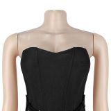 Women Sexy Strapless Solid Bodycon Jumpsuit