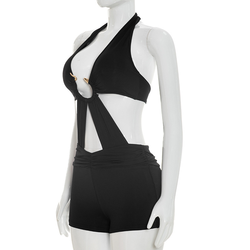 Halter Neck Lace-Up Backless Romper for Summer Clubbing