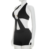 Women Sexy Halter Neck Lace-Up Backless Romper