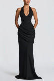 Women Tie-Accent Sleeveless Solid Sexy Backless Dress