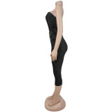 Women Sexy Strapless Solid Bodycon Jumpsuit