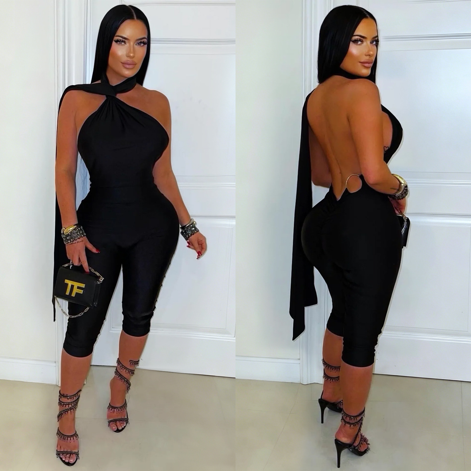 Solid Backless Bodycon Jumpsuit for Casual Clubwear