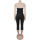 Women Sexy Strapless Solid Bodycon Jumpsuit