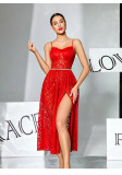 Women Lace Strapless Sling Split Sexy Pearl Belt Nightgown
