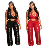 Women Fashion Trendy Loose Straight Wide-Leg Pants Set