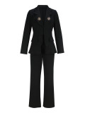 Women Elegant Long Sleeve Blazer Top and Long Pants Two-Piece Set