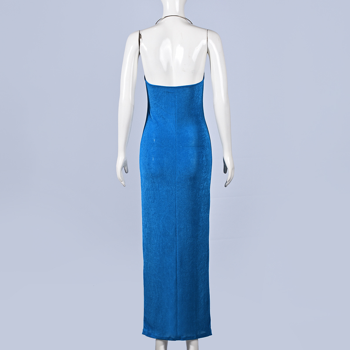 Metal Halter V-Neck Maxi Dress for Evening Parties