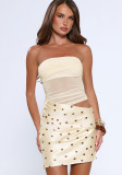 Summer Women Strapless Polka Dot Print Mini Patchwork Bodycon Dress