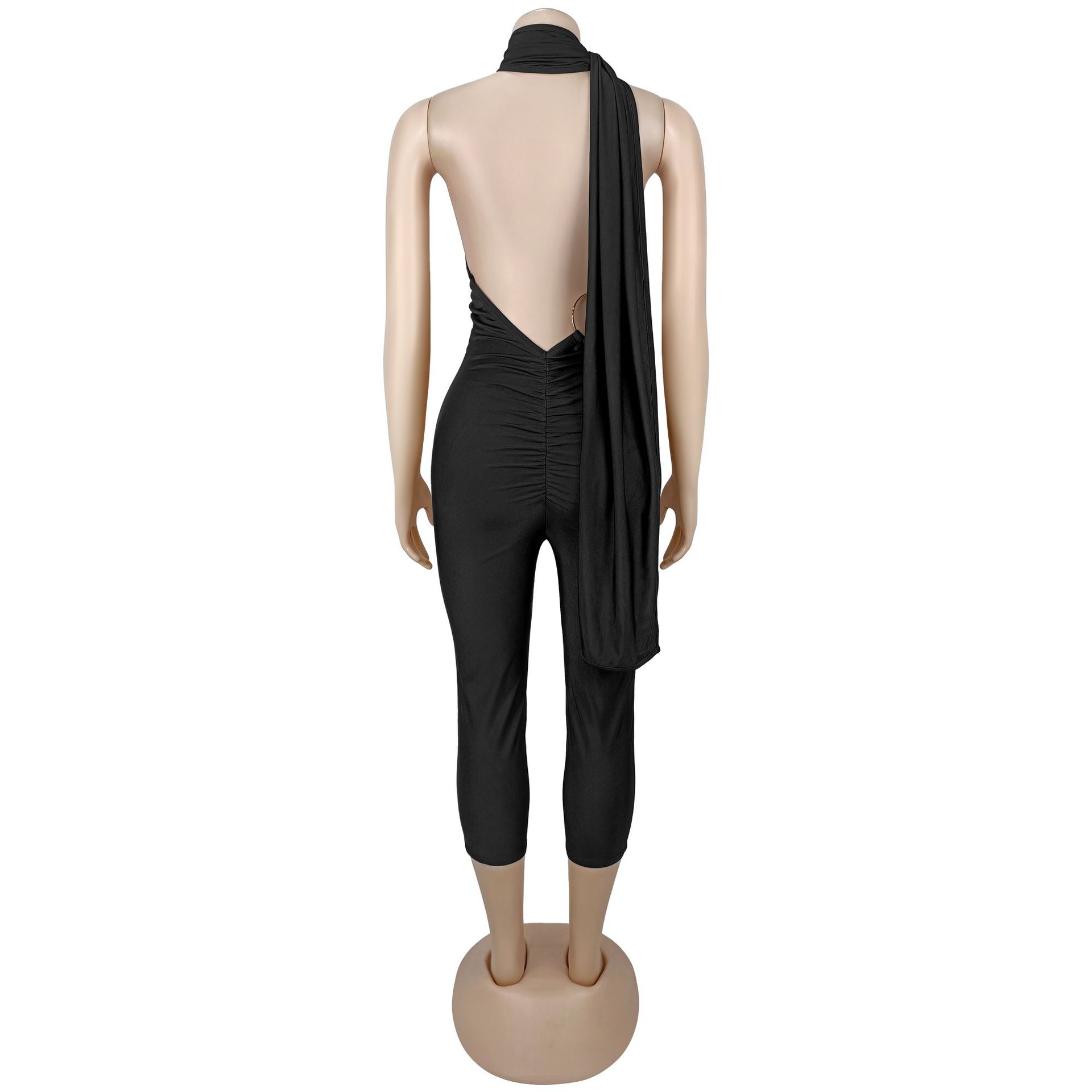 Solid Backless Bodycon Jumpsuit for Casual Clubwear