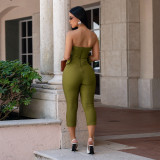 Women Sexy Strapless Solid Bodycon Jumpsuit