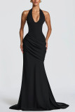 Women Tie-Accent Sleeveless Solid Sexy Backless Dress