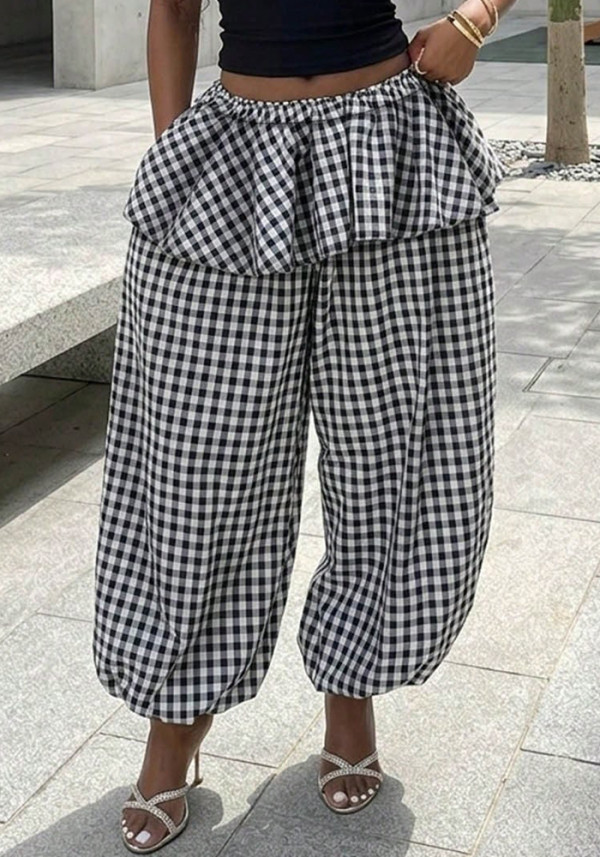Spring & Summer Fashion Plaid High-Waist Wide-Leg Casual Pants