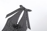 Women Spring Sexy Halter Neck U-Neck Tank Top and Polka Dot Cropped Pants Two-Piece Set