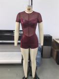 Women Fashion Sexy Mesh Patchwork High-Waist Tight-Fitting Romper