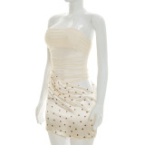 Summer Women Strapless Polka Dot Print Mini Patchwork Bodycon Dress