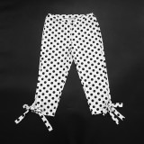 Summer Women Polka Dot Print Sleeveless Halter Neck Lace-Up Top & Capri Pants Set