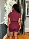 Women Color Block Striped Top and Wide-Leg Shorts Two-Piece Set