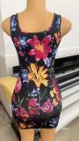 Women Print Strap Colorblock Lace Ruffle Slim Waist Mini Dress
