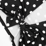 Summer Women Sexy Polka Dot Print Short Sleeve Lace-Up Crop Top