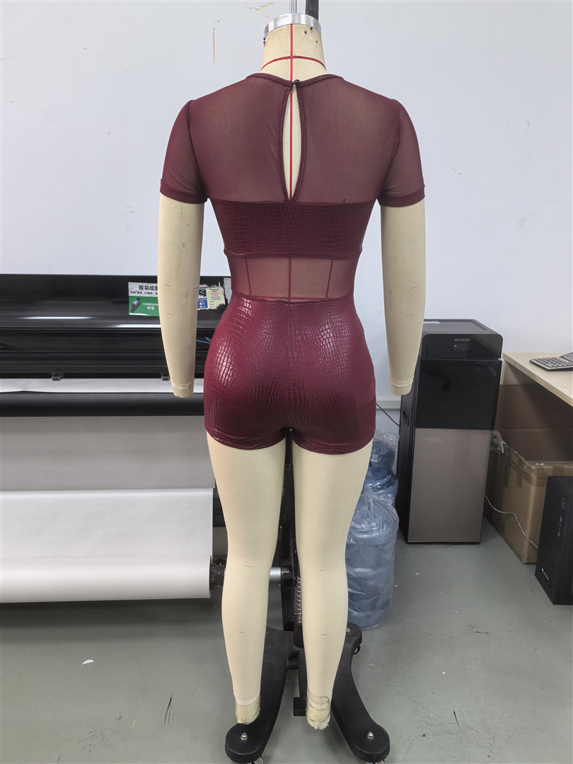 Mesh Patchwork High-Waist Tight-Fitting Romper for Clubwear