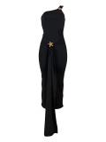 Women One-Shoulder Sexy SolidSleeveless Cutout Star Pencil Dress