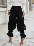 Women Ruched Ruffled Cuffed Harem Pants