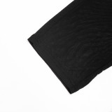 Women Sexy Solid Color Mesh See-Through Slash Shoulder Jumpsuit