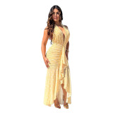 Women Spring & Summer Halter Neck Printed Tie-Waist Dress