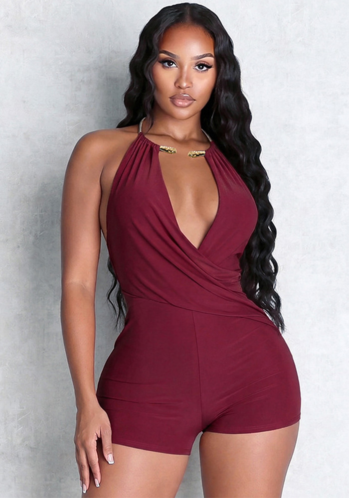 Halter Neck Sling Draped Backless Romper for Summer