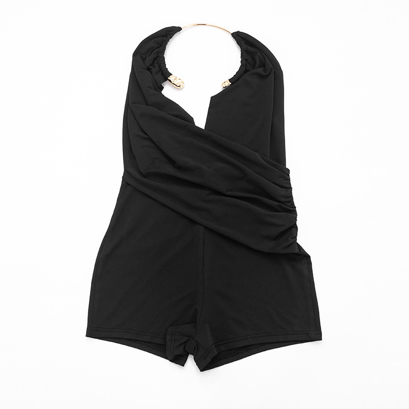 Halter Neck Sling Draped Backless Romper for Summer