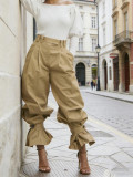 Women Ruched Ruffled Cuffed Harem Pants