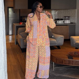 Plus Size Women Spring Casual Top and Wide-Leg Pants Two-Piece Set