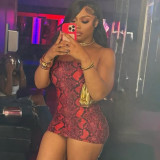 Women Snake Print Sexy Strapless Dress