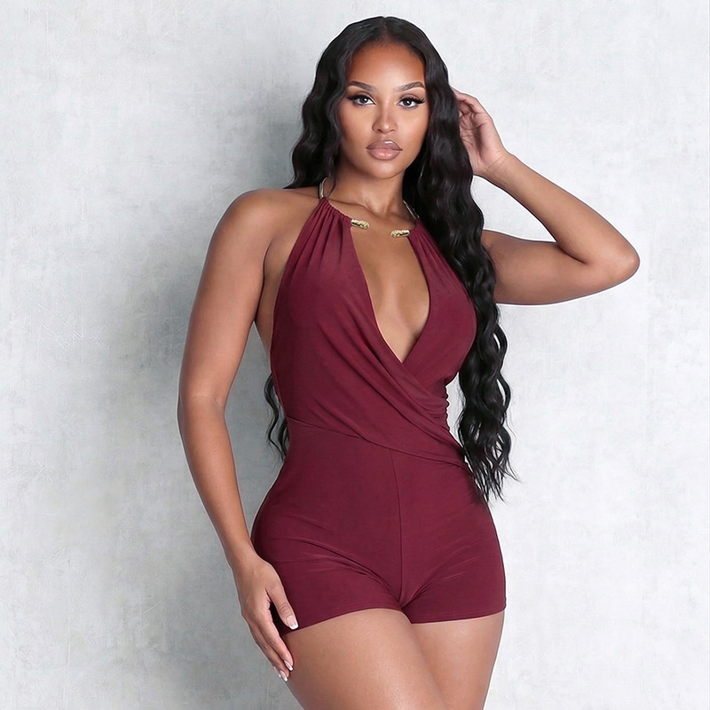 Halter Neck Sling Draped Backless Romper for Summer