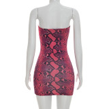 Women Snake Print Sexy Strapless Dress