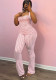 Women Polka Dot Printed Halter Neck Lace-Up Strapless Top and Bell Bottom Pants Two-Piece Set