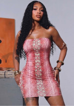 Women Snake Print Sexy Strapless Dress
