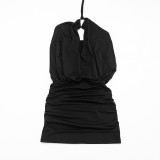 Women Sexy Halter Neck Lace-Up Cut-Out Ruffled Bodycon Dress