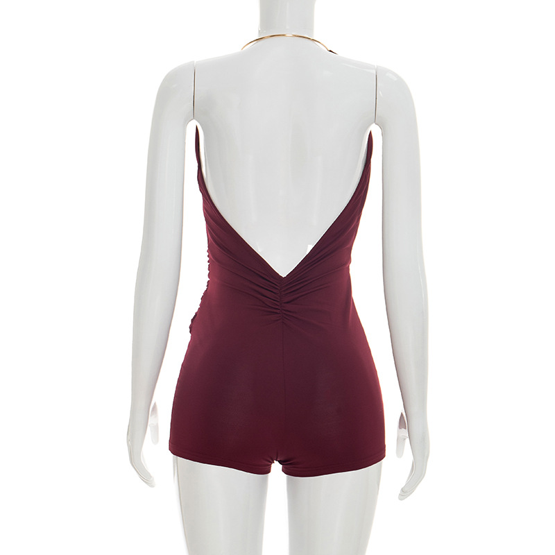 Halter Neck Sling Draped Backless Romper for Summer