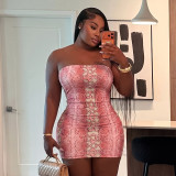 Women Snake Print Sexy Strapless Dress
