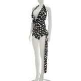 Women Spring & Summer Sleeveless Halter Neck Backless Polka Dot Printed Top and Shorts Two-Piece Set