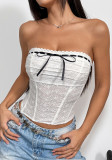 Women Sexy Cut-Out Boned Waist Strapless Bow-Tie Top