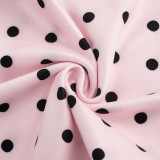 Women Polka Dot Printed Halter Neck Lace-Up Strapless Top and Bell Bottom Pants Two-Piece Set