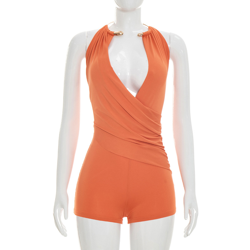 Halter Neck Sling Draped Backless Romper for Summer