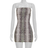 Women Snake Print Sexy Strapless Dress