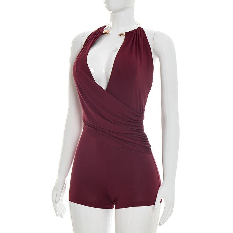 Halter Neck Sling Draped Backless Romper for Summer